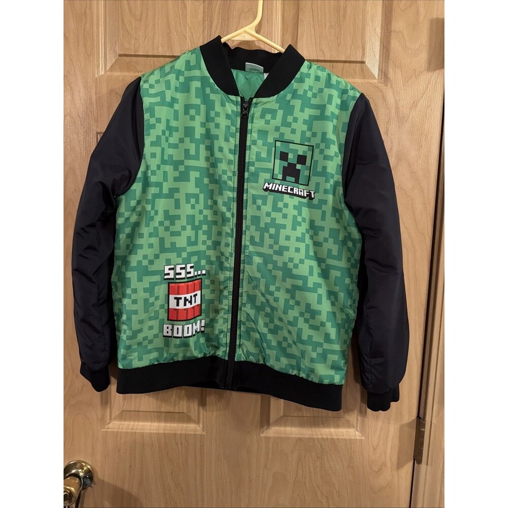 Minecraft Jacket Boys Size 12/14 Zip Front Pockets Graphics Logos.Excellent Cond